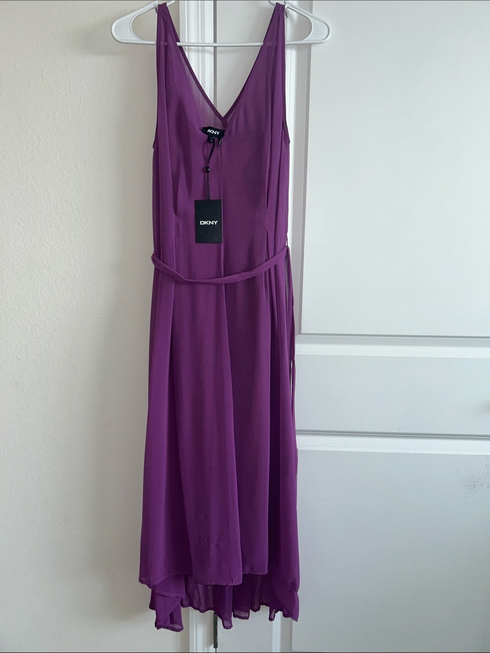 DKNY Sleeveless V-Neck High-Low Dress in Bright Purple